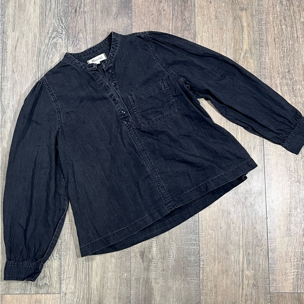Madewell Black Denim 1/4 Button Cotton Blouse Top size small